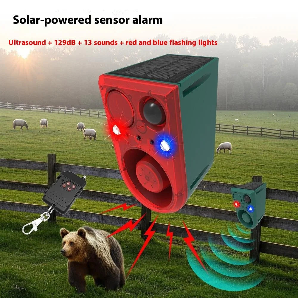 N911J Voice / Ultrasonic Dual Mode Solar Powered Animal Repellent with Red Blue Flashing Light Motion Sensor Alarm - 5