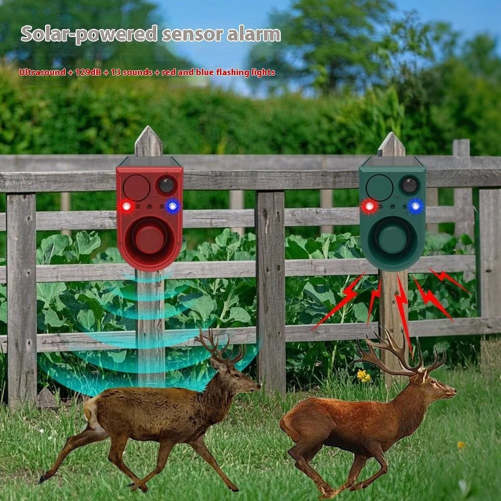 N911J Voice / Ultrasonic Dual Mode Solar Powered Animal Repellent with Red Blue Flashing Light Motion Sensor Alarm - 6