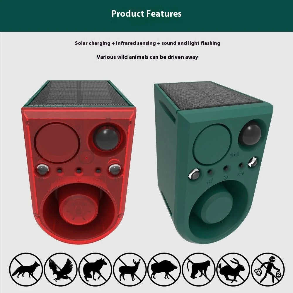 N911J Voice / Ultrasonic Dual Mode Solar Powered Animal Repellent with Red Blue Flashing Light Motion Sensor Alarm - 7
