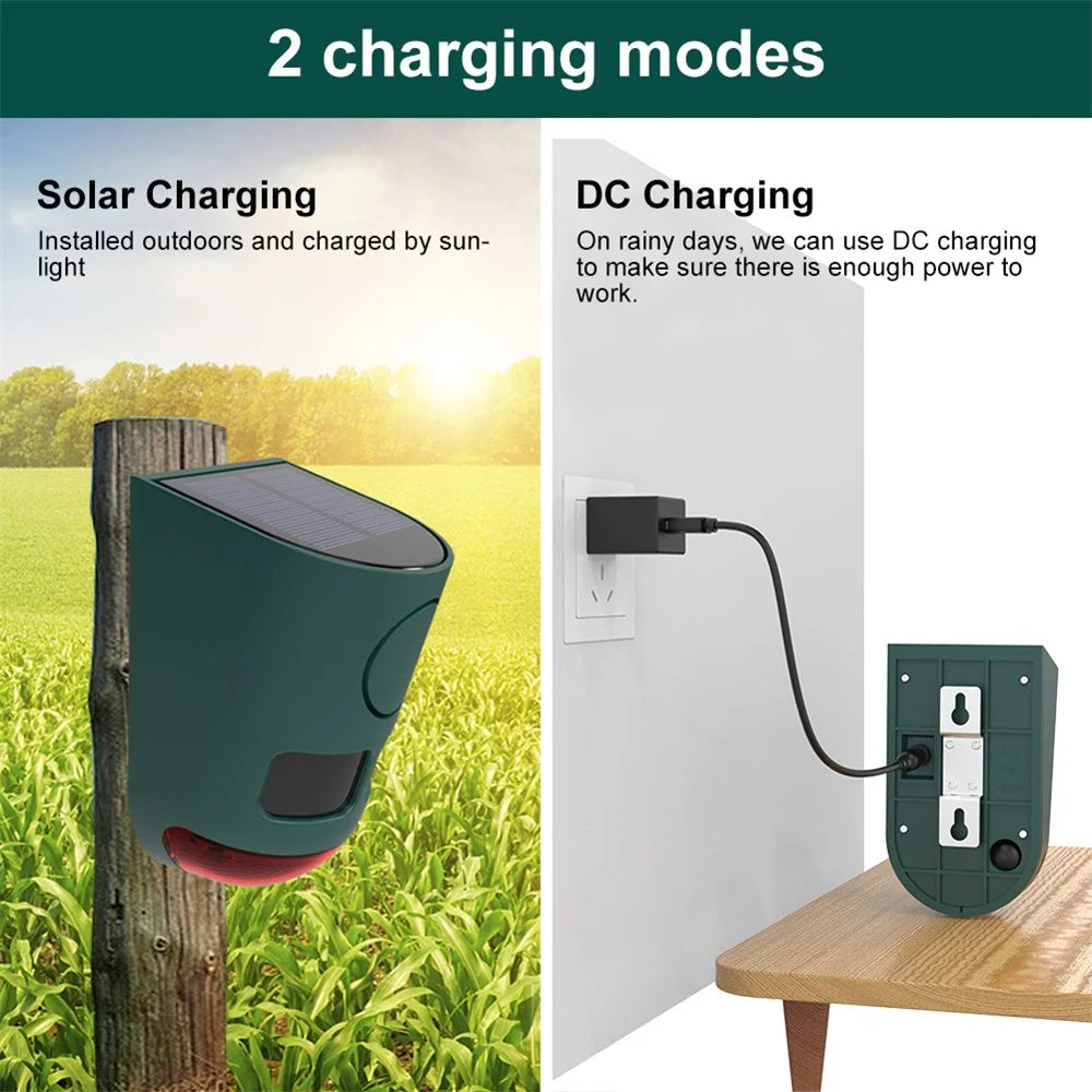 N911B Solar Powered Ultrasonic Animal Repellent for Outdoor Infrared Motion Sensor Sound Light Alarm Bird Pest Deterrent - 4