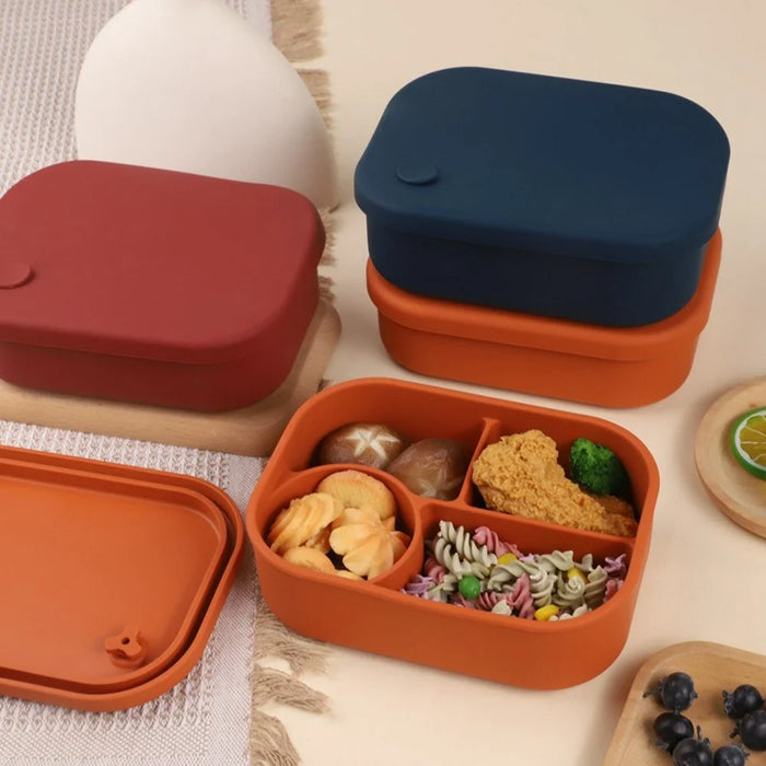 Leak Proof Silicone Lunch Box Microwave Safe Compartmentalized Food Storage Container (BPA Free, FDA / CPC / LFGB Certified) - Dark Red - 2