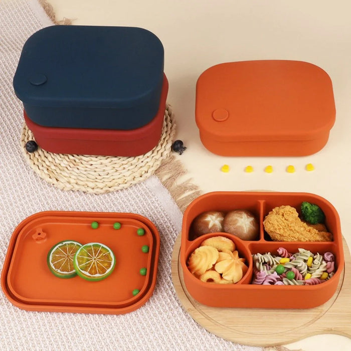 Leak Proof Silicone Lunch Box Microwave Safe Compartmentalized Food Storage Container (BPA Free, FDA / CPC / LFGB Certified) - Dark Red - 3