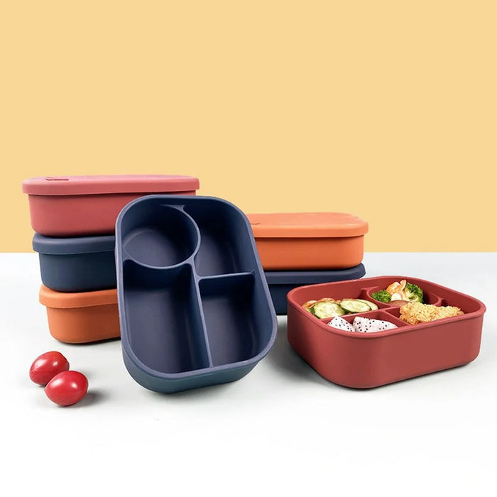 Leak Proof Silicone Lunch Box Microwave Safe Compartmentalized Food Storage Container (BPA Free, FDA / CPC / LFGB Certified) - Dark Red - 4