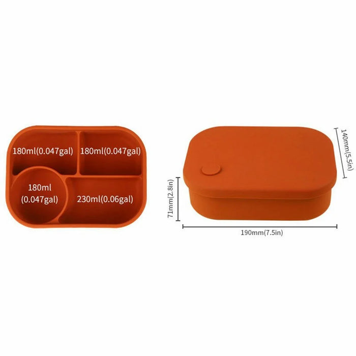 Leak Proof Silicone Lunch Box Microwave Safe Compartmentalized Food Storage Container (BPA Free, FDA / CPC / LFGB Certified) - Dark Red - 6