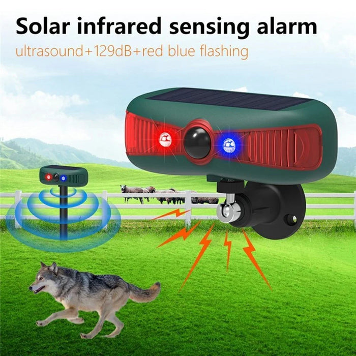 N911Y Solar Powered Alarm Infrared Motion Sensor Sound Light Warning High Frequency Animal Voice Repellent - 2