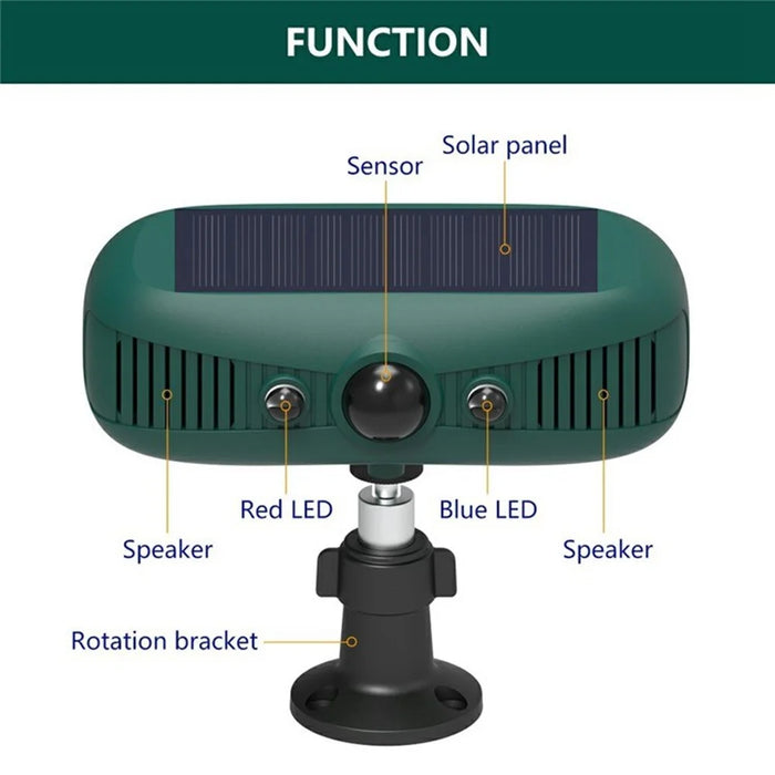 N911Y Solar Powered Alarm Infrared Motion Sensor Sound Light Warning High Frequency Animal Voice Repellent - 3