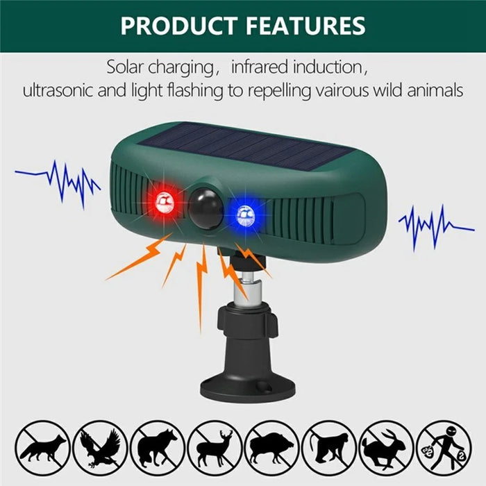 N911Y Solar Powered Alarm Infrared Motion Sensor Sound Light Warning High Frequency Animal Voice Repellent - 4