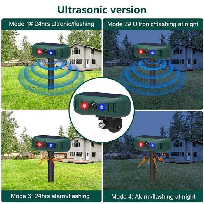N911Y Solar Powered Alarm Infrared Motion Sensor Sound Light Warning High Frequency Animal Voice Repellent - 5