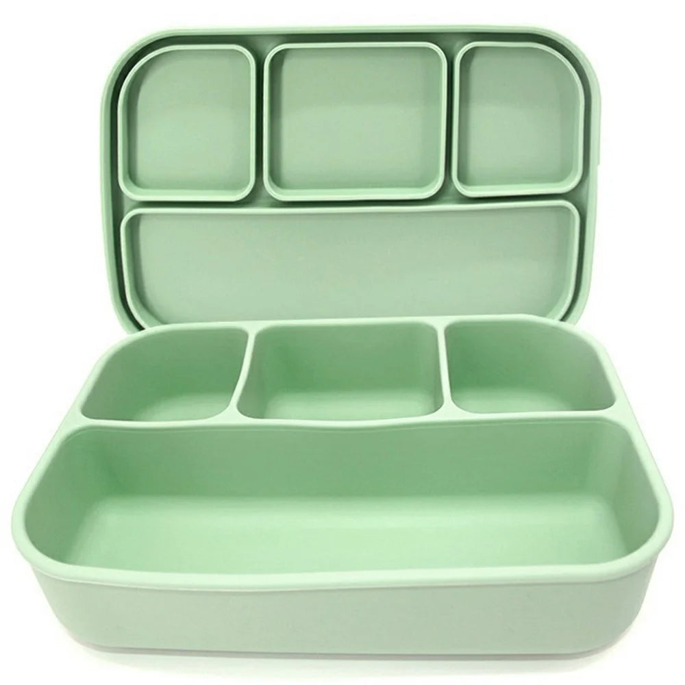 4-Compartments Silicone Lunch Box with Lid Microwave Safe Food Storage Container (BPA Free, No FDA) - Green - 1