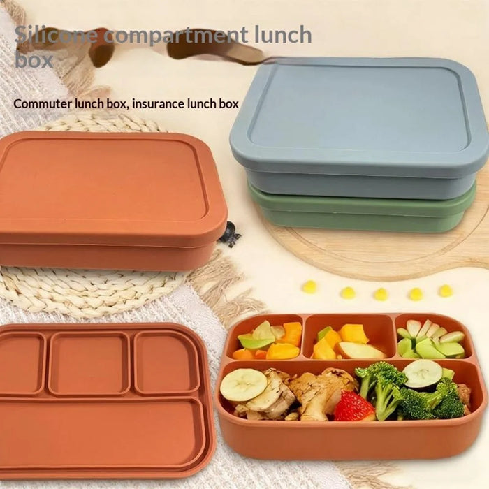 4-Compartments Silicone Lunch Box with Lid Microwave Safe Food Storage Container (BPA Free, No FDA) - Green - 3