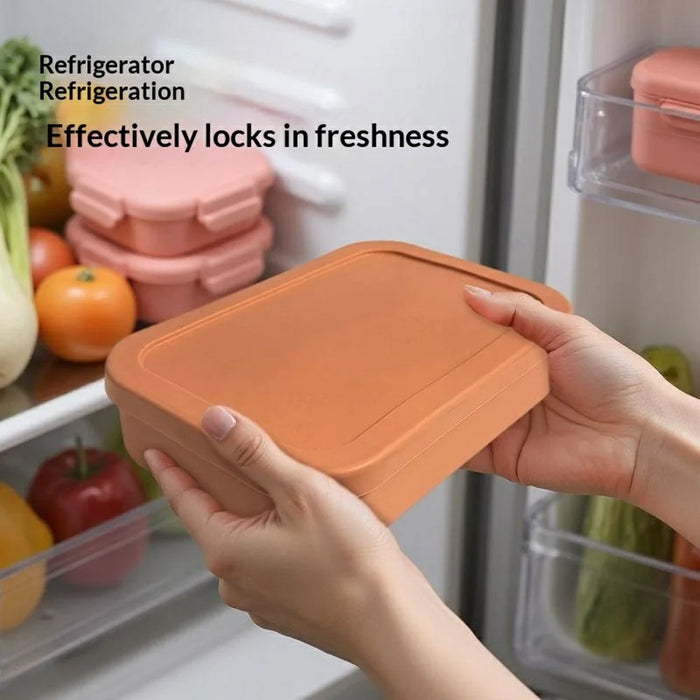 4-Compartments Silicone Lunch Box with Lid Microwave Safe Food Storage Container (BPA Free, No FDA) - Green - 5