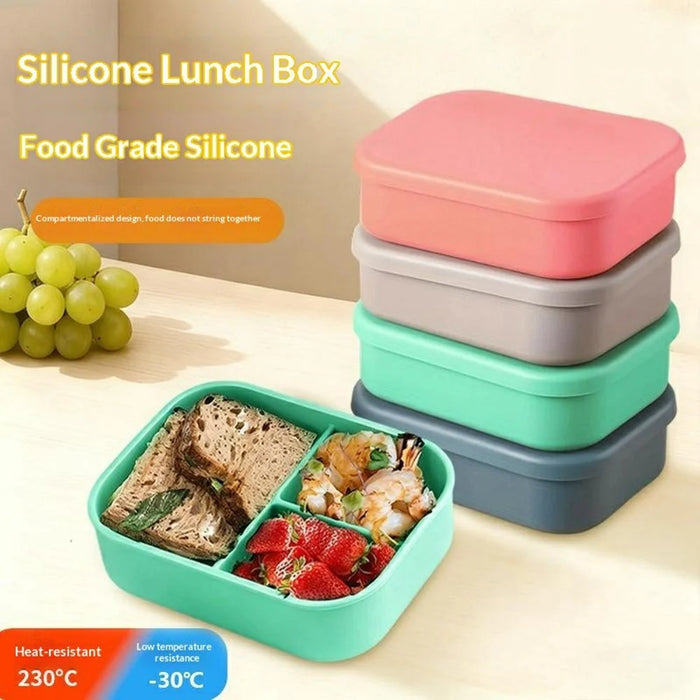 3-Compartments Silicone Lunch Box with Lid Microwave Safe Food Storage Container (BPA Free, No FDA) - Green - 2