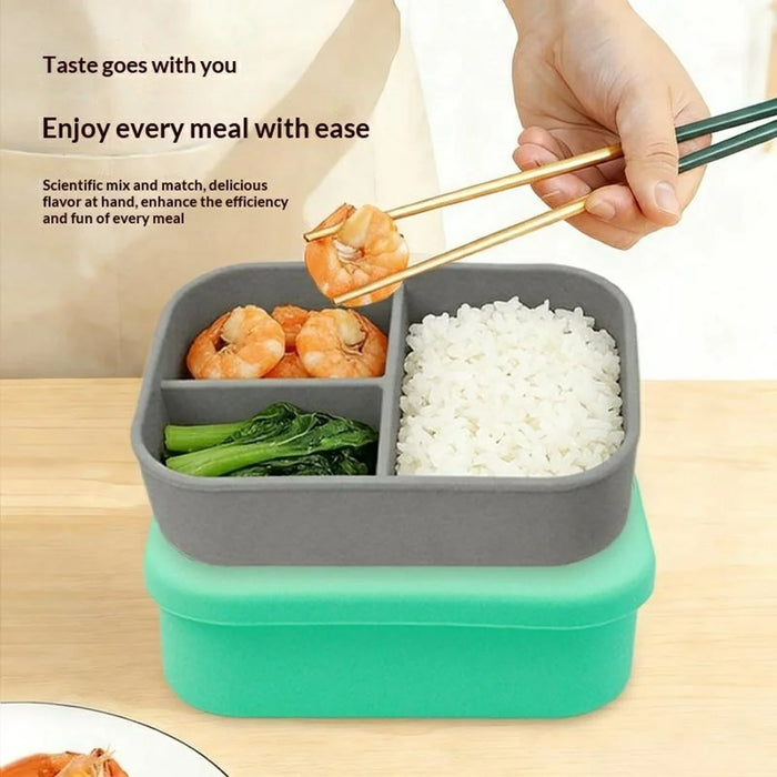 3-Compartments Silicone Lunch Box with Lid Microwave Safe Food Storage Container (BPA Free, No FDA) - Green - 5