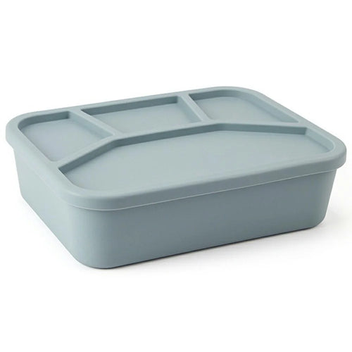 1160ml 4-Compartments Silicone Lunch Box with Lid Microwave Safe Portable Food Container for School Office (BPA Free, No FDA) - Grey Blue - 1