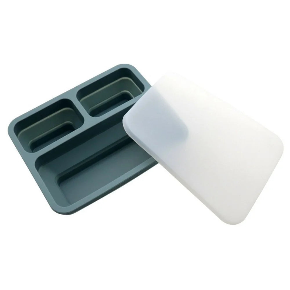 3-Compartments Silicone Lunch Box Microwave Safe Collapsible Food Container with Lid (BPA Free, No FDA) - Blue - 1