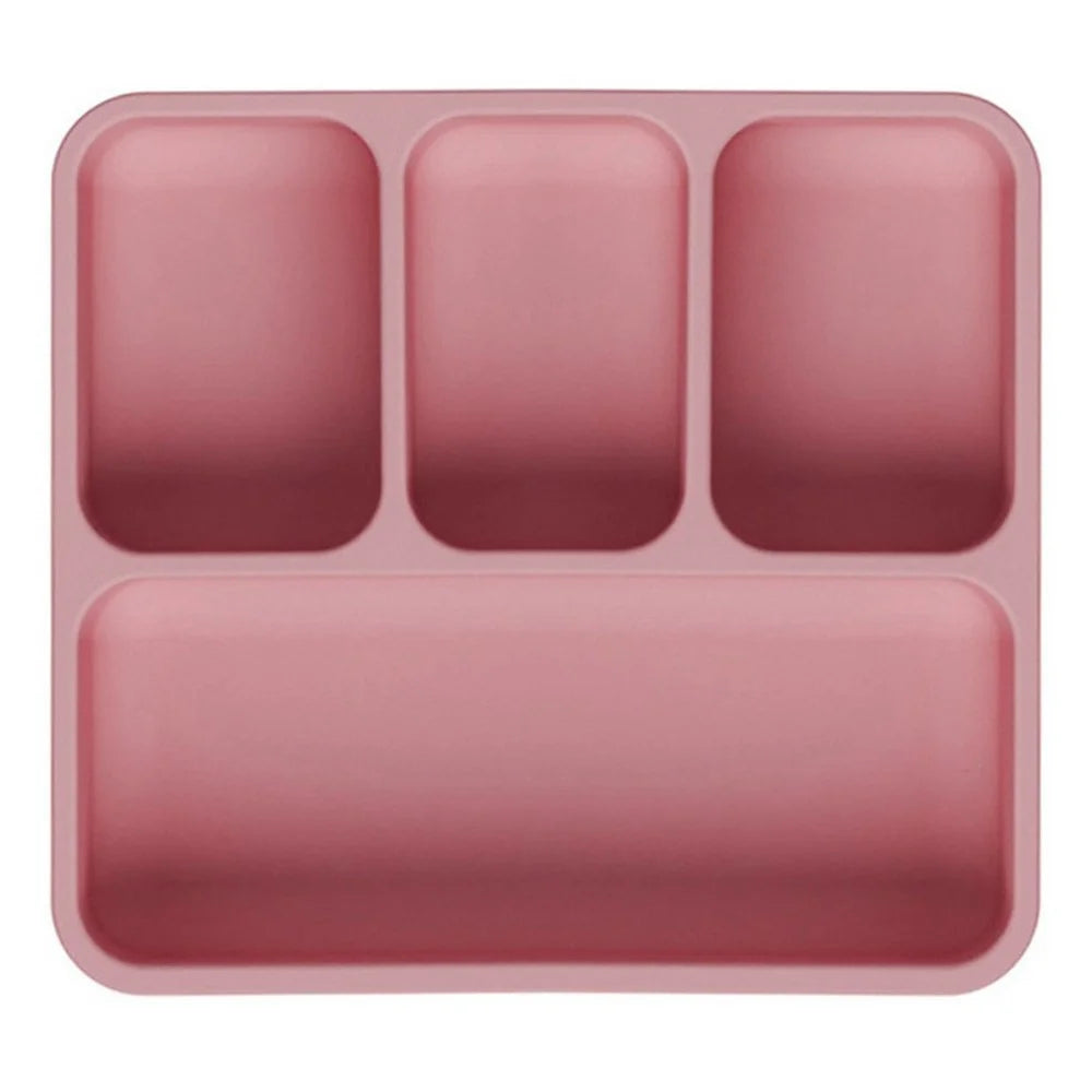 4 Compartments Silicone Baby Plate with Suction Cup Base Anti-Slip 220°C Heat Resistant Baby Dishes with Lid (BPA Free, No FDA) - Red - 1