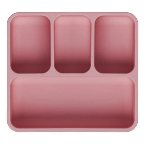 4 Compartments Silicone Baby Plate with Suction Cup Base Anti-Slip 220°C Heat Resistant Baby Dishes with Lid (BPA Free, No FDA) - Red - 1