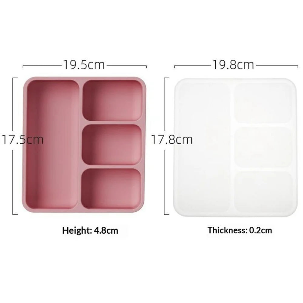 4 Compartments Silicone Baby Plate with Suction Cup Base Anti-Slip 220°C Heat Resistant Baby Dishes with Lid (BPA Free, No FDA) - Red - 6