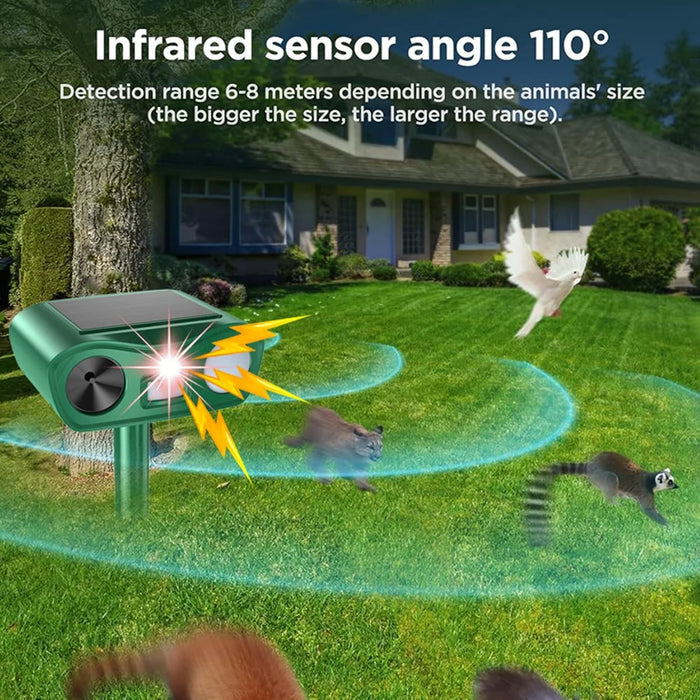 575B 18-60kHz Solar Ultrasonic Animal Repellent IPX4 Waterproof PIR Sensor with LED Strobe Light - Green - 5
