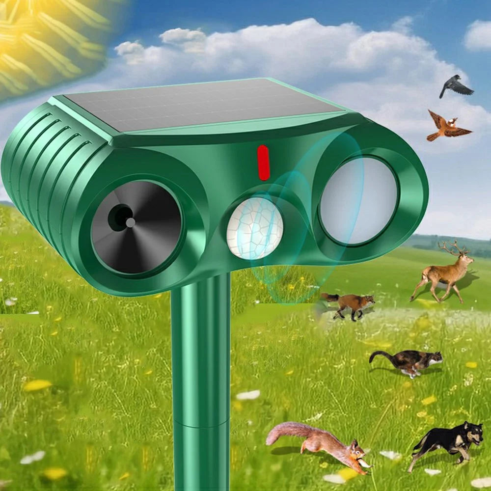 574B PIR Solar Ultrasonic Animal Repeller 18-60kHz IPX4 Waterproof with LED Flash for Outdoor - Green - 2