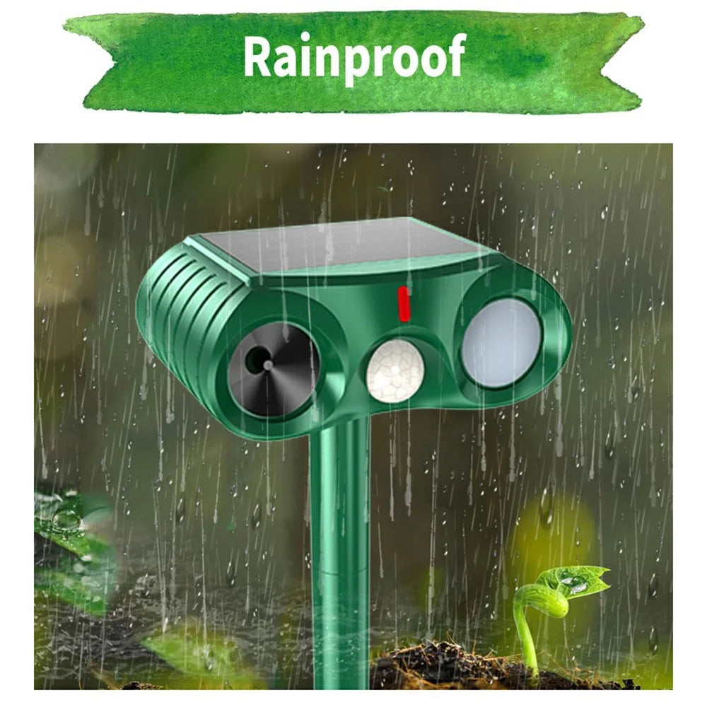 574B PIR Solar Ultrasonic Animal Repeller 18-60kHz IPX4 Waterproof with LED Flash for Outdoor - Green - 4