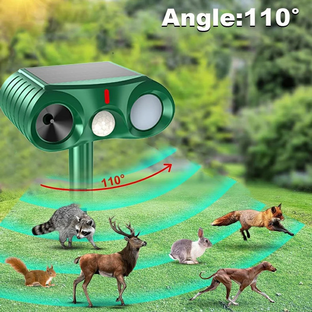 574B PIR Solar Ultrasonic Animal Repeller 18-60kHz IPX4 Waterproof with LED Flash for Outdoor - Green - 6