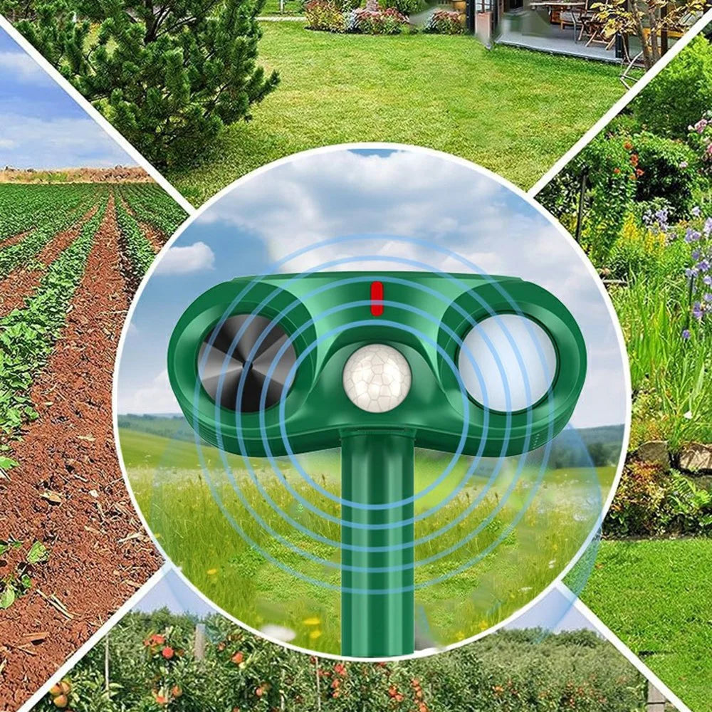 574B PIR Solar Ultrasonic Animal Repeller 18-60kHz IPX4 Waterproof with LED Flash for Outdoor - Green - 7