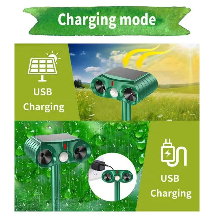 574 Solar Ultrasonic Animal Repellent IPX4 Waterproof PIR Motion Sensor for Outdoor - Green - 4