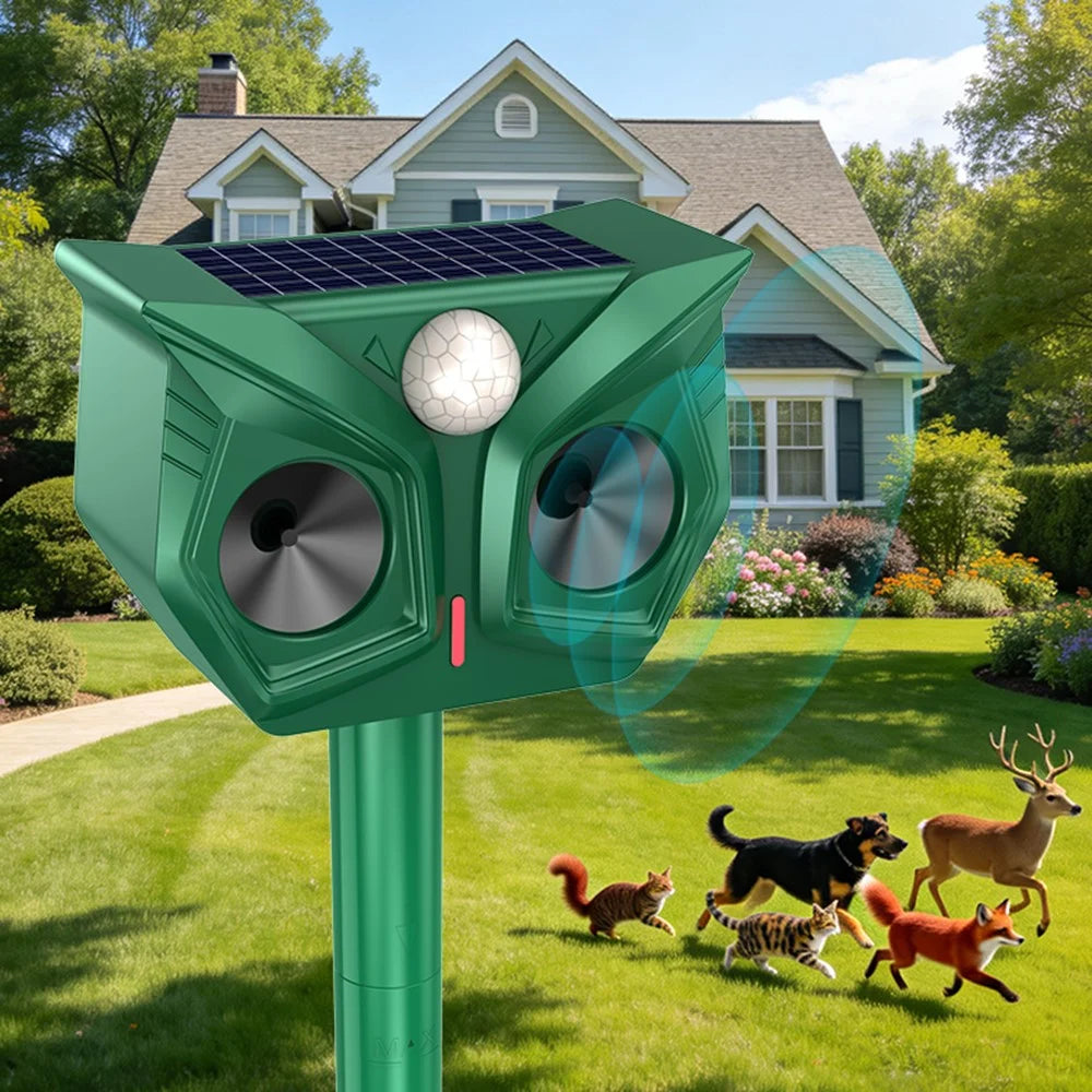 RC-567 IPX4 Waterproof Solar Ultrasonic Animal Repellent PIR Sensor with LED Flash for Outdoor - Green - 2