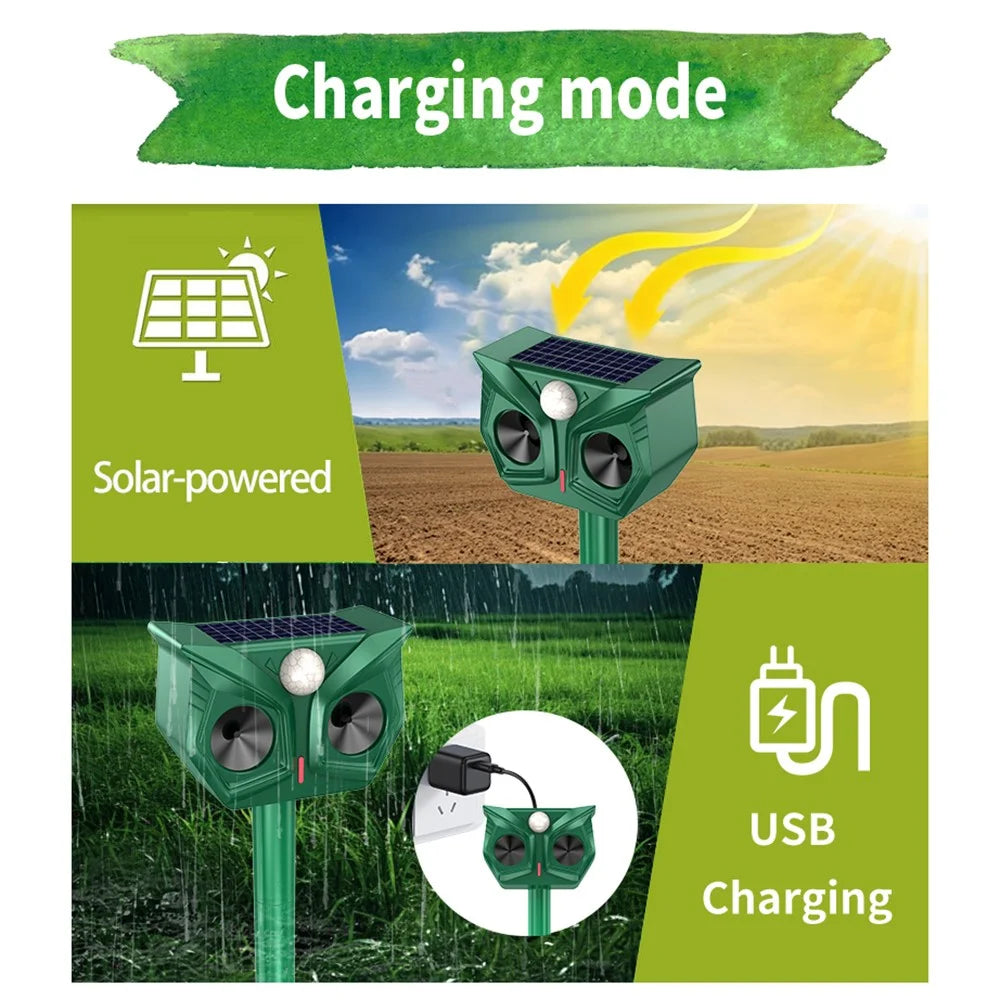 RC-567 IPX4 Waterproof Solar Ultrasonic Animal Repellent PIR Sensor with LED Flash for Outdoor - Green - 4