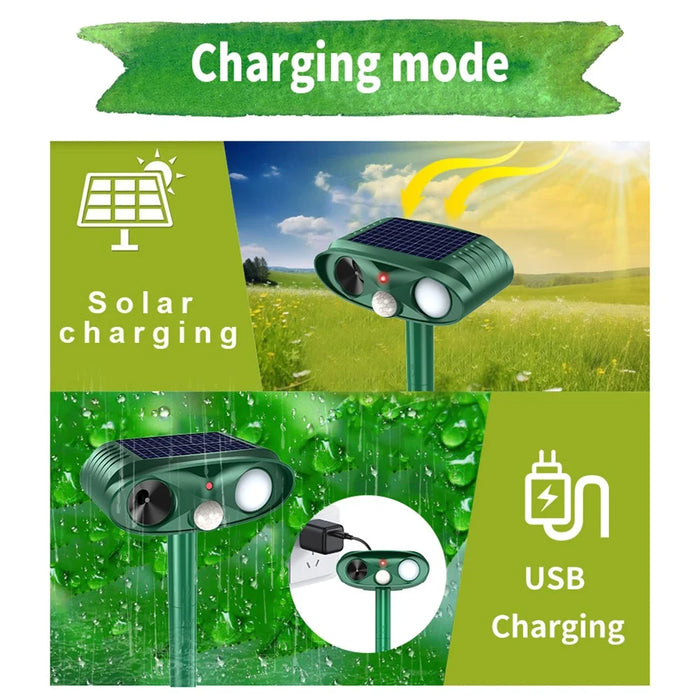 RC-566B Solar Ultrasonic Animal Repellent 18-40kHz IPX4 Waterproof LED Flash Pest Repeller - Green - 3