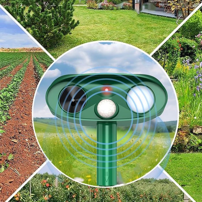 RC-566B Solar Ultrasonic Animal Repellent 18-40kHz IPX4 Waterproof LED Flash Pest Repeller - Green - 6
