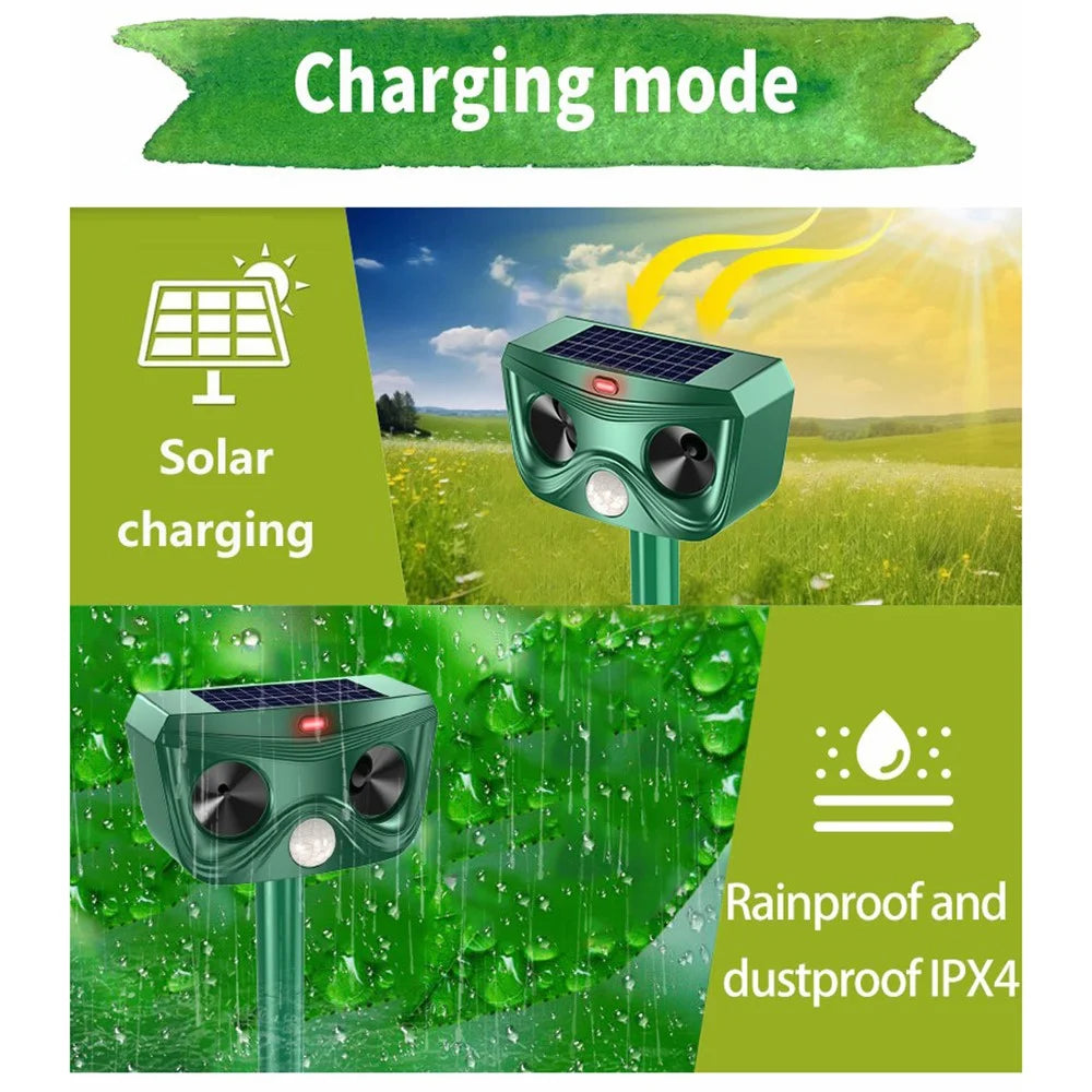 RC-562 Solar Ultrasonic Animal Repellent IPX4 Waterproof 110 Degree PIR Sensor for Outdoor Farm Garden - Green - 4