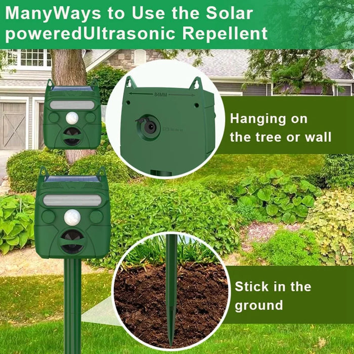 RC-548 Solar Powered Ultrasonic Animal Repeller with PIR Sensor and LED Flash IPX4 Waterproof - Green - 4