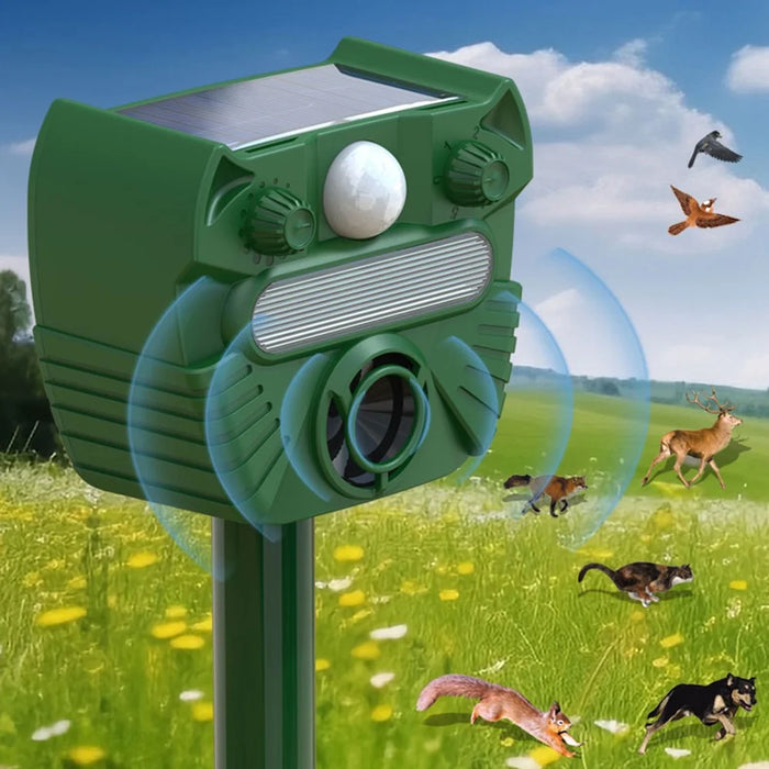 RC-547 Outdoor Solar Ultrasonic Animal Repeller PIR Motion Sensor LED Strobe IPX4 Waterproof - Green - 2