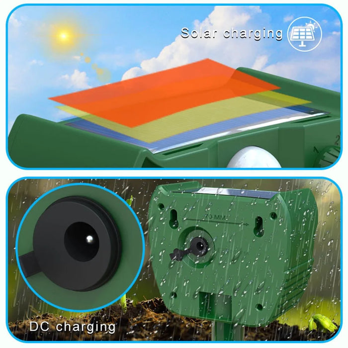 RC-547 Outdoor Solar Ultrasonic Animal Repeller PIR Motion Sensor LED Strobe IPX4 Waterproof - Green - 3