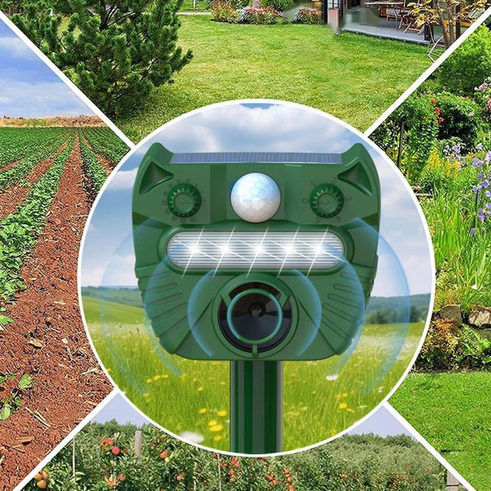RC-547 Outdoor Solar Ultrasonic Animal Repeller PIR Motion Sensor LED Strobe IPX4 Waterproof - Green - 7