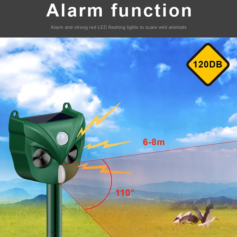 RC-546 Outdoor Solar Animal Repeller Ultrasonic PIR Motion Sensor 5 Modes 120dB Alarm LED Flash IPX4 Waterproof - Green - 6
