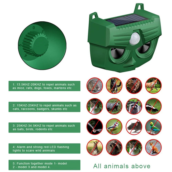 RC-545 Solar Ultrasonic Animal Repeller 110 Degree PIR 120dB Alarm IPX4 Waterproof for Outdoor - Green - 6