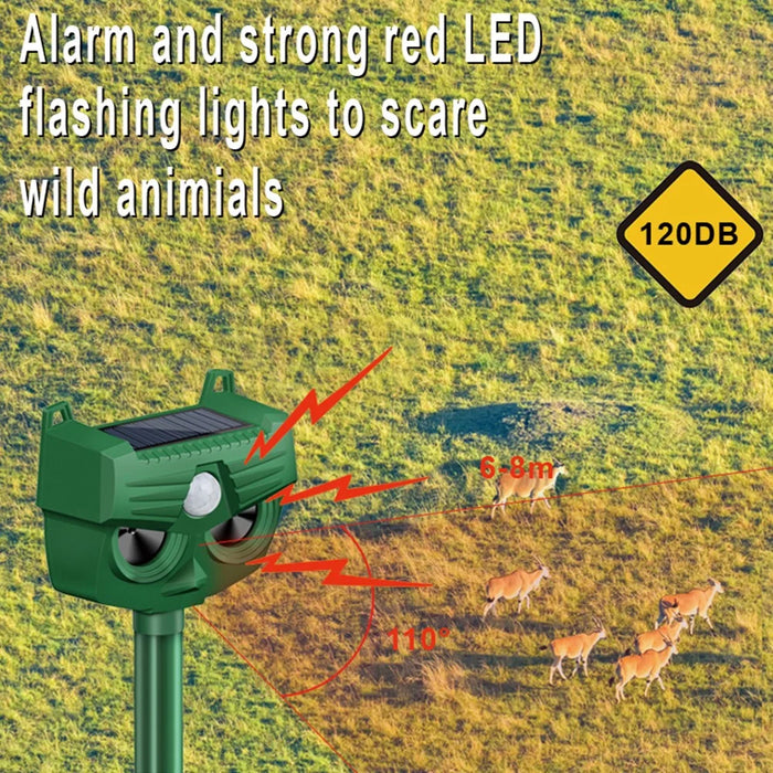 RC-545 Solar Ultrasonic Animal Repeller 110 Degree PIR 120dB Alarm IPX4 Waterproof for Outdoor - Green - 7