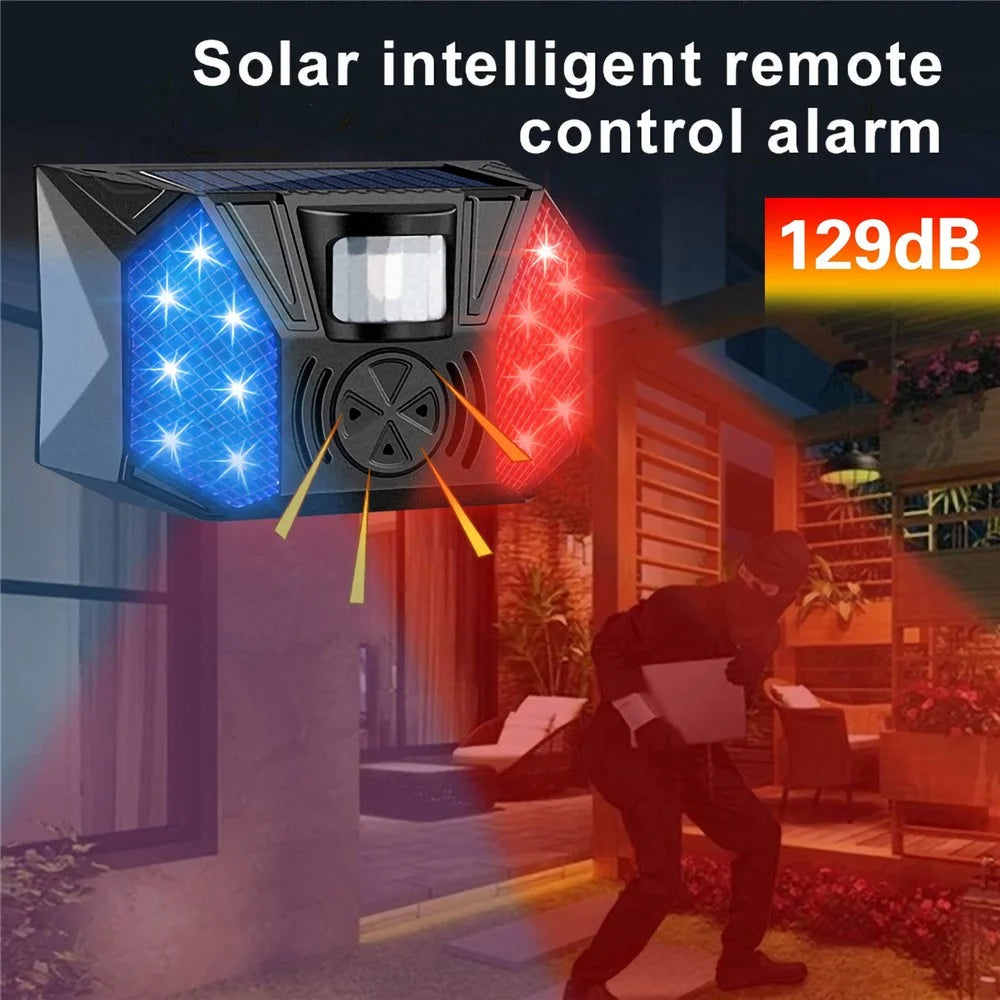 RC-711 Solar Motion Sensor Alarm IP65 Waterproof Red Blue LED Outdoor Deterrent Device (without Remote) - 2