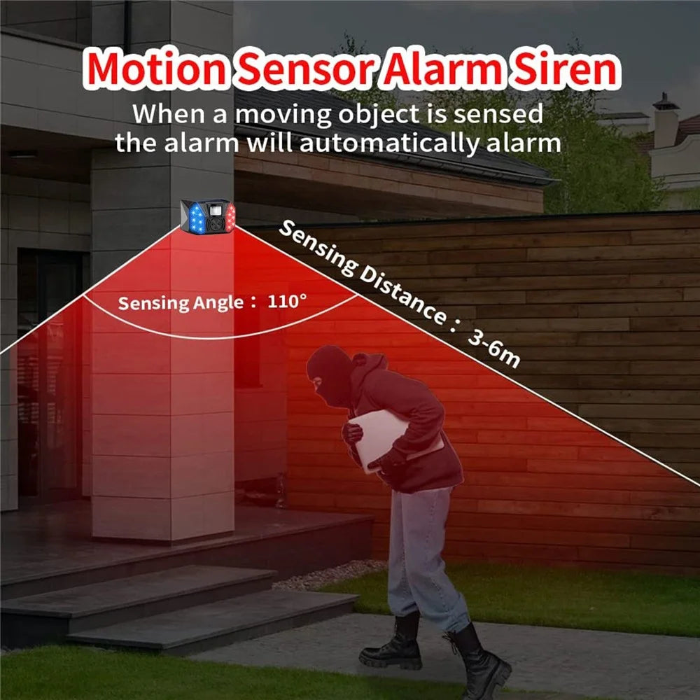 RC-711 Solar Motion Sensor Alarm IP65 Waterproof Red Blue LED Outdoor Deterrent Device (without Remote) - 4
