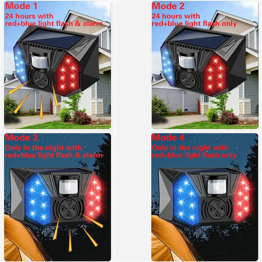RC-711 Solar Motion Sensor Alarm IP65 Waterproof Red Blue LED Outdoor Deterrent Device (without Remote) - 5