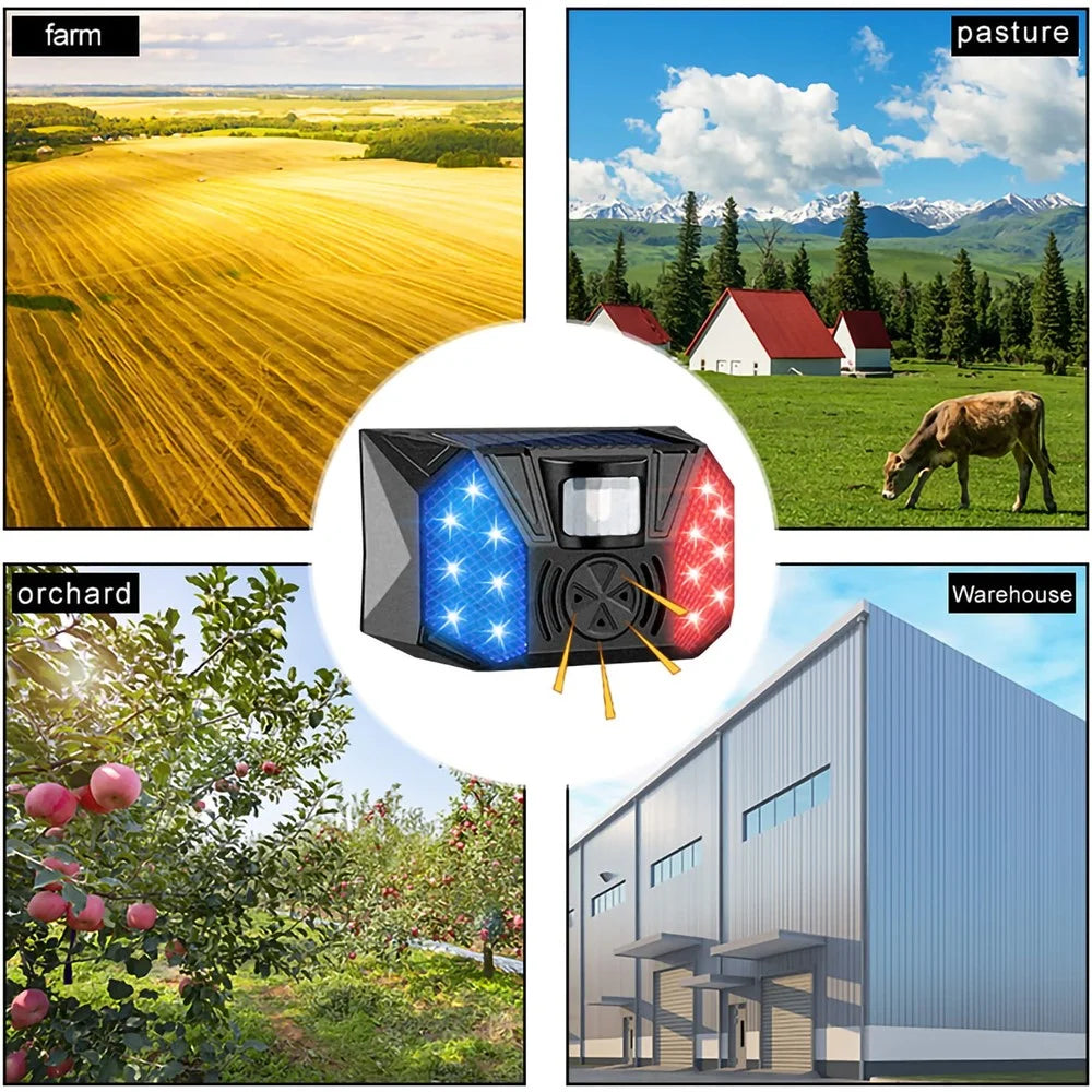 RC-711 Solar Motion Sensor Alarm IP65 Waterproof Red Blue LED Outdoor Deterrent Device (without Remote) - 6