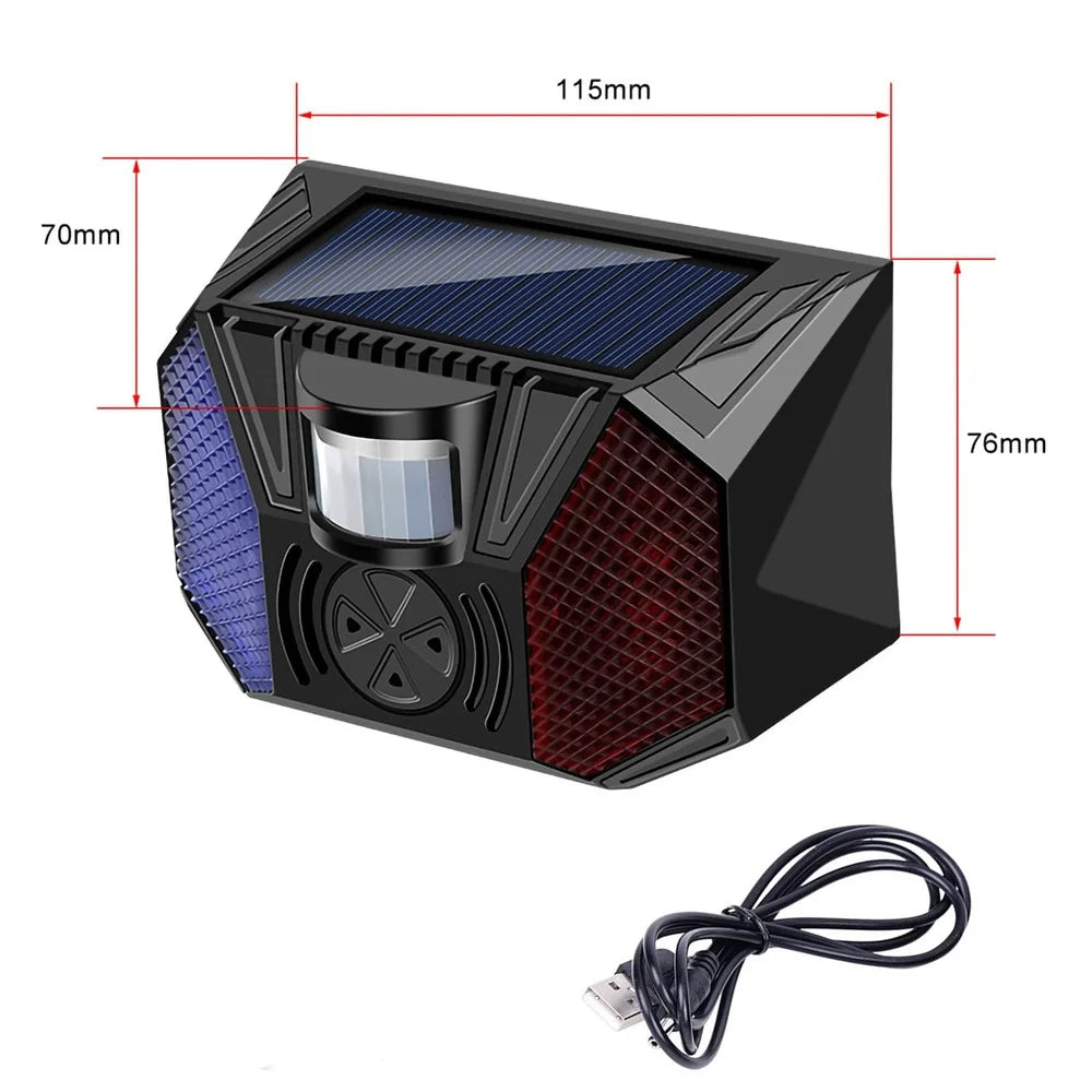 RC-711 Solar Motion Sensor Alarm IP65 Waterproof Red Blue LED Outdoor Deterrent Device (without Remote) - 7