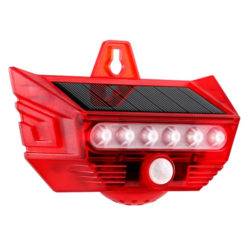 RC-710 Solar Powered PIR Motion Sensor Alarm 129dB Audio and Visual Animal Repeller (without Remote) - Red - 1
