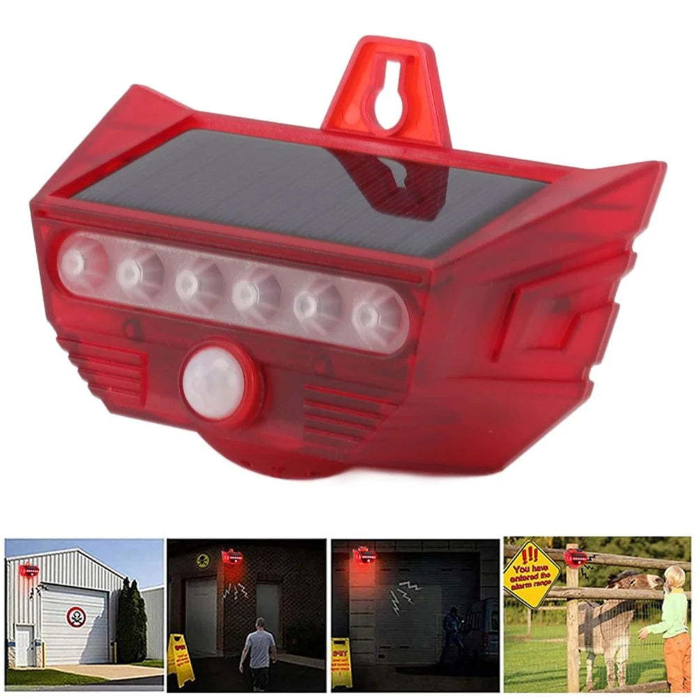 RC-710 Solar Powered PIR Motion Sensor Alarm 129dB Audio and Visual Animal Repeller (without Remote) - Red - 2
