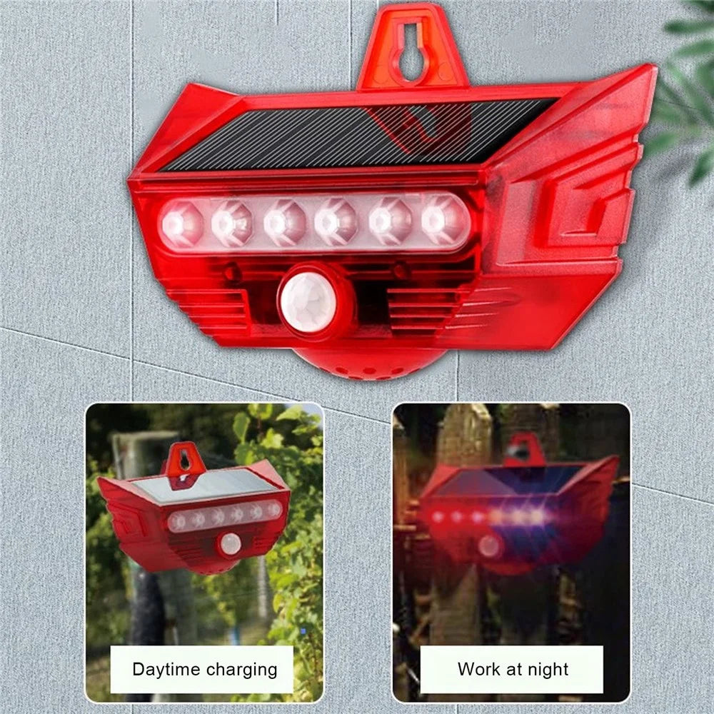 RC-710 Solar Powered PIR Motion Sensor Alarm 129dB Audio and Visual Animal Repeller (without Remote) - Red - 3