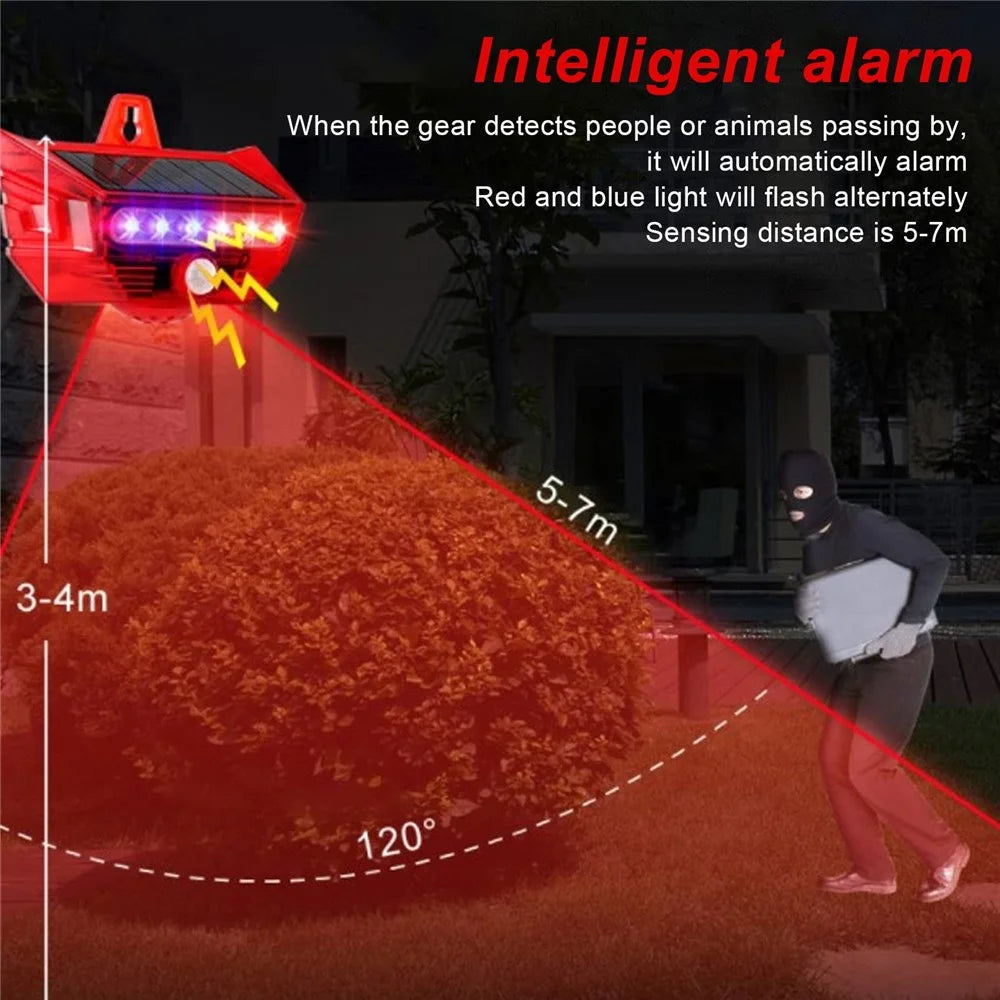 RC-710 Solar Powered PIR Motion Sensor Alarm 129dB Audio and Visual Animal Repeller (without Remote) - Red - 5