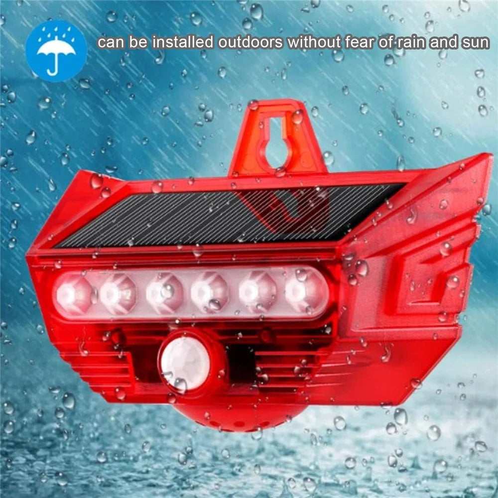 RC-710 Solar Powered PIR Motion Sensor Alarm 129dB Audio and Visual Animal Repeller (without Remote) - Red - 7